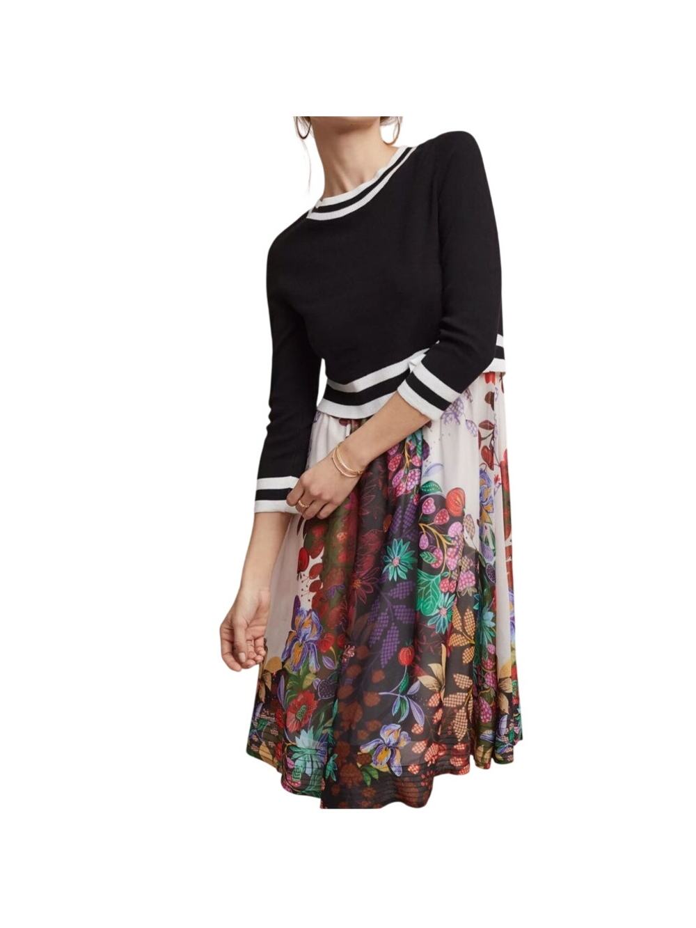 Anthropologie Osceola Midi Dress by Maeve Sweater Bodice Floral Boho Relaxed